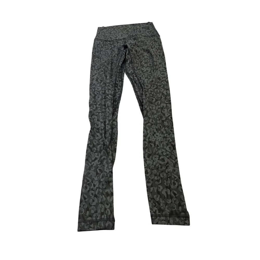 Lululemon Align Leggings 2 Black Gray Leopard Print High Rise 28 Inch Inseam
